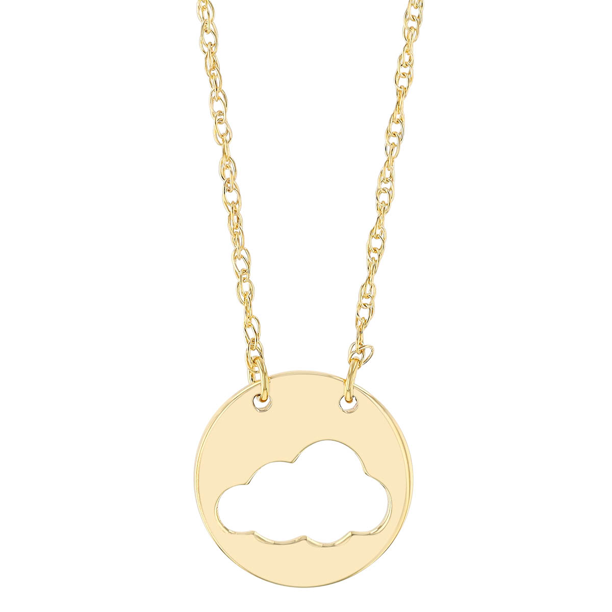 Yellow Gold Dainty Cloud Cutout Circle Pendant, 18