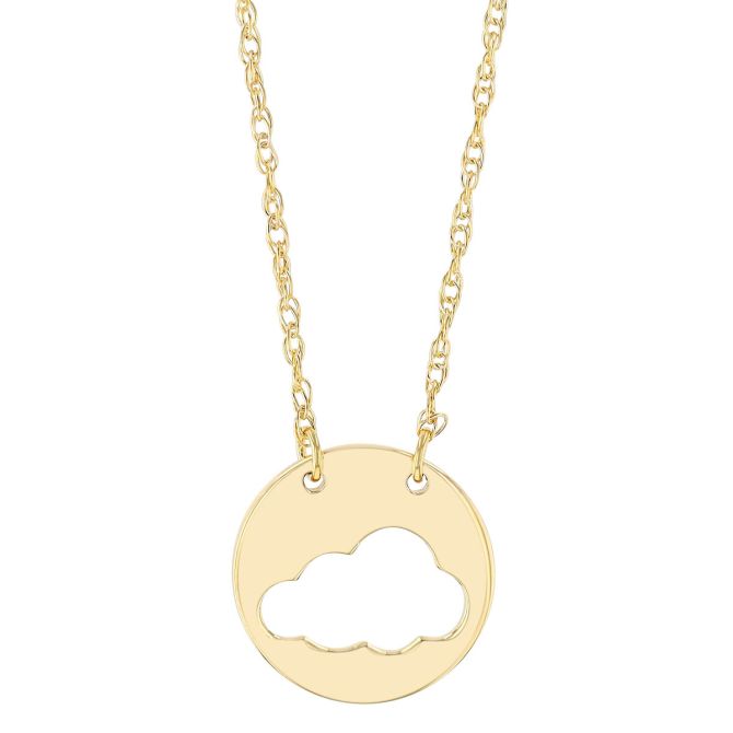 Yellow Gold Dainty Cloud Cutout Circle Pendant, 18"
