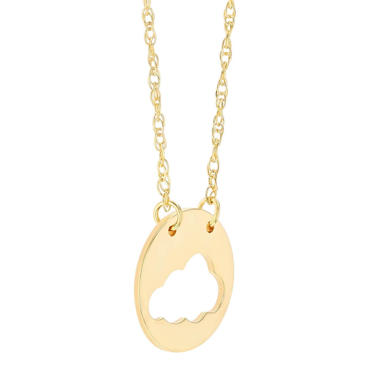 Yellow Gold Dainty Cloud Cutout Circle Pendant, 18