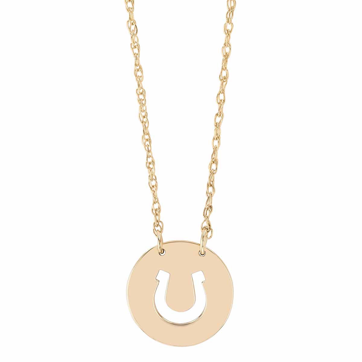 Horseshoe Cutout Circle Pendant in Yellow Gold, 18