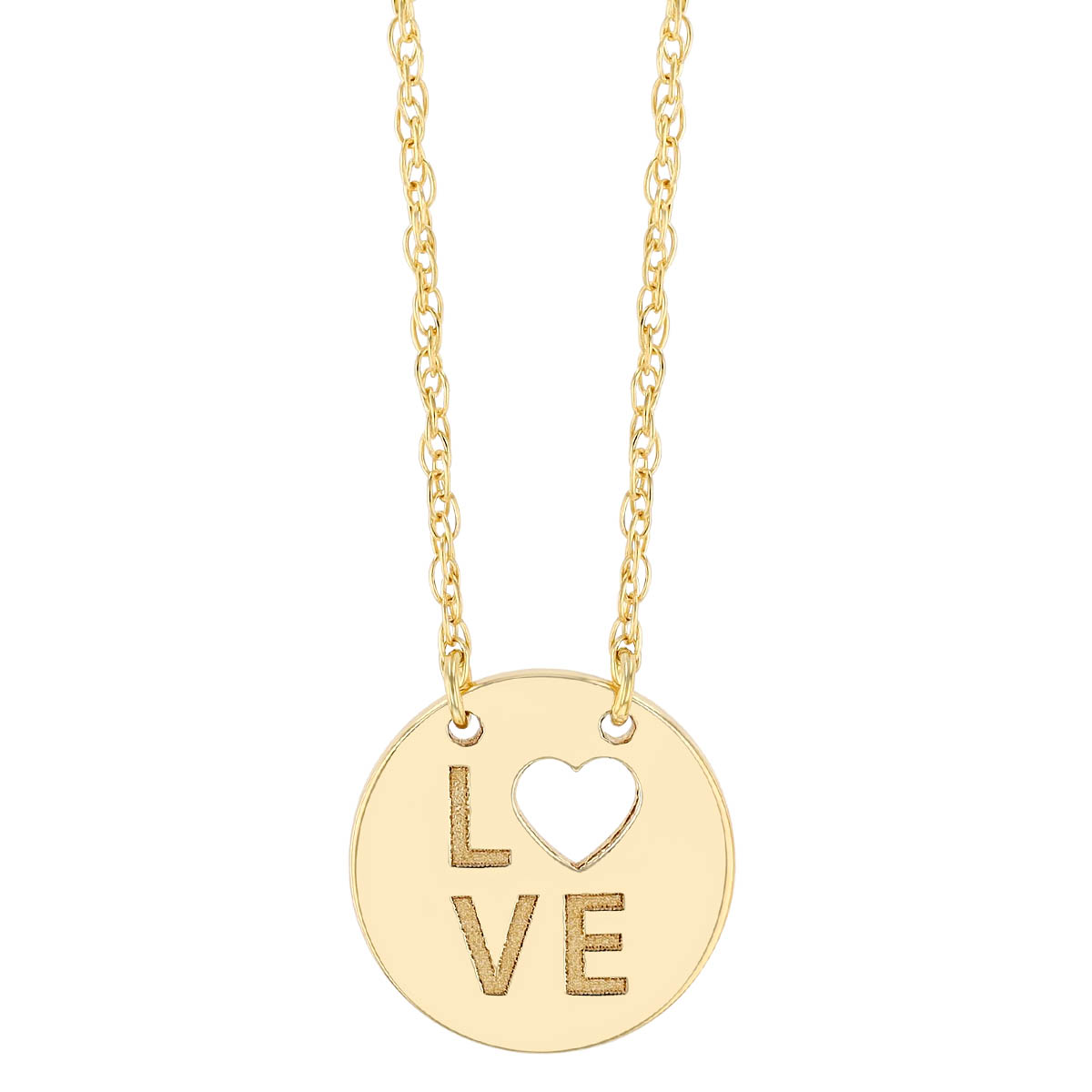 Yellow Gold Dainty Love Cutout Circle Pendant, 18