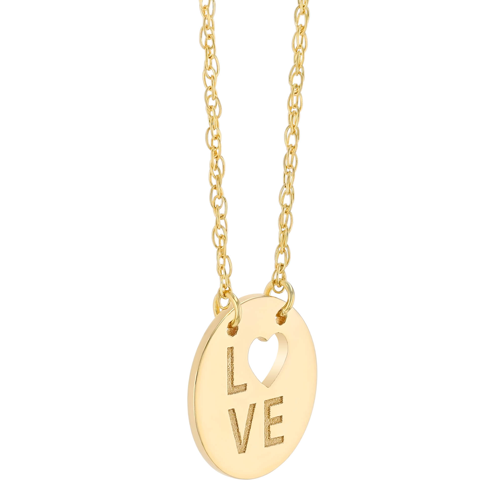 Yellow Gold Dainty Love Cutout Circle Pendant, 18