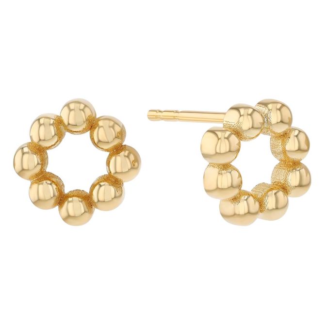 Yellow Gold Beaded Circle Stud Earrings