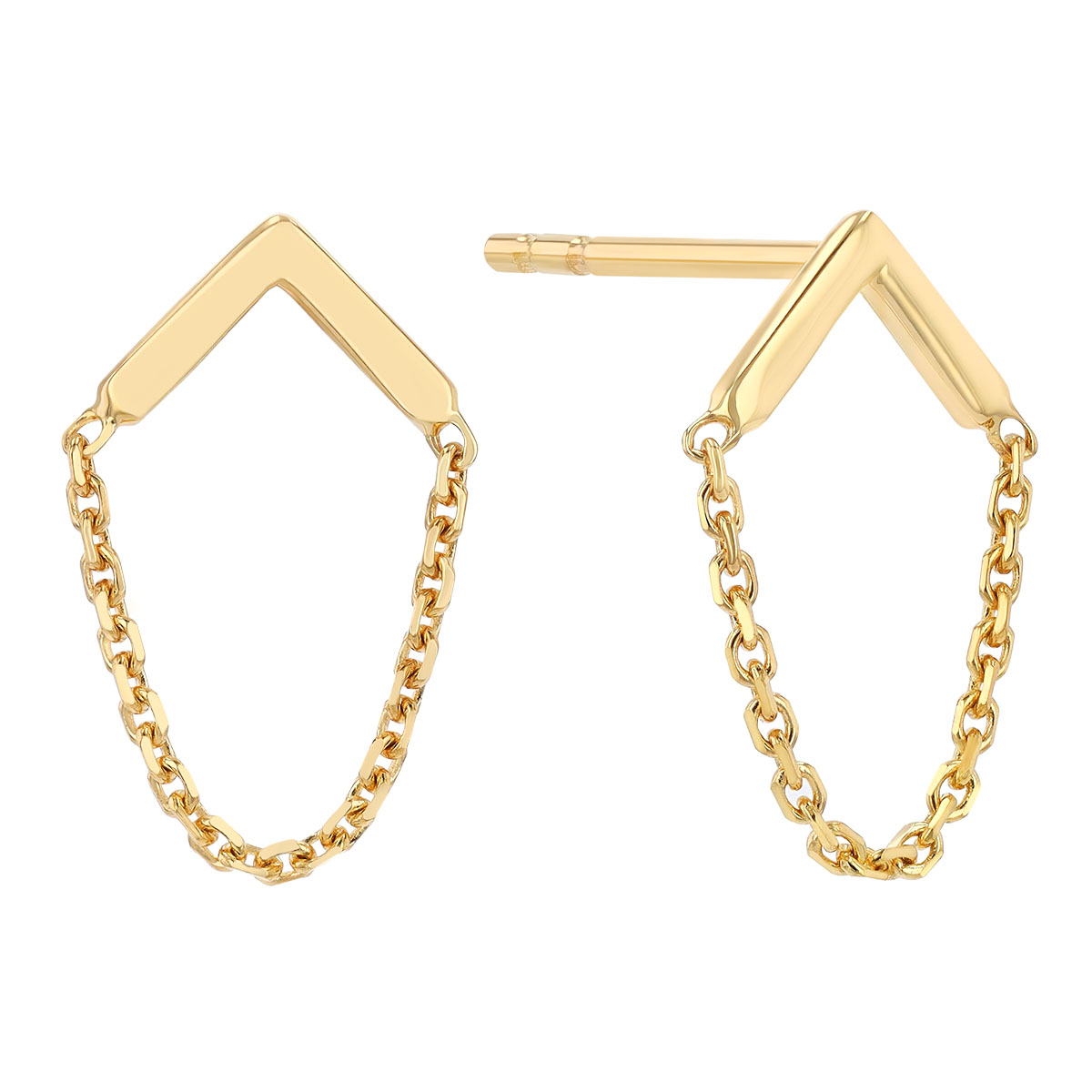 Yellow Gold V & Chain Dangle Earrings