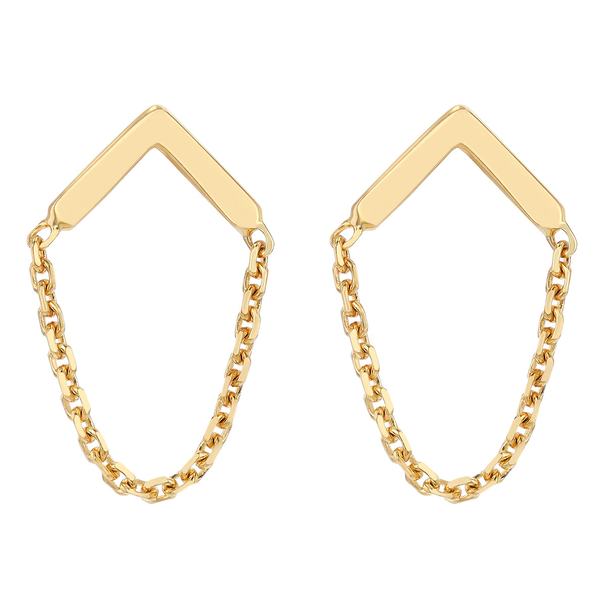 Yellow Gold V & Chain Dangle Earrings