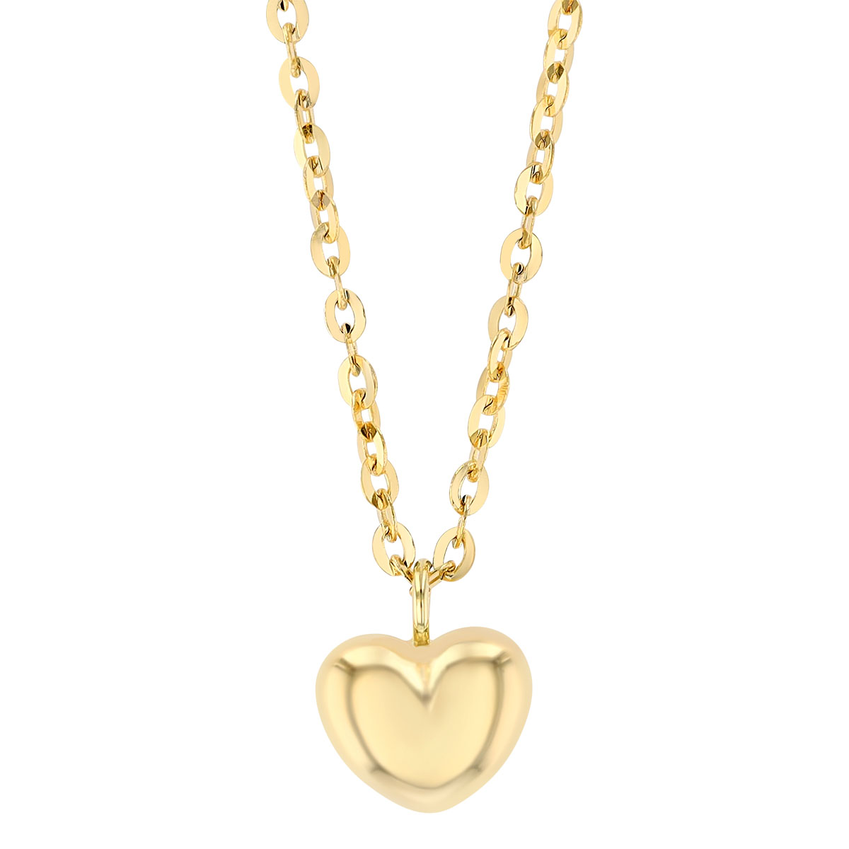 Yellow Gold Dainty Puffed Heart Pendant, 15