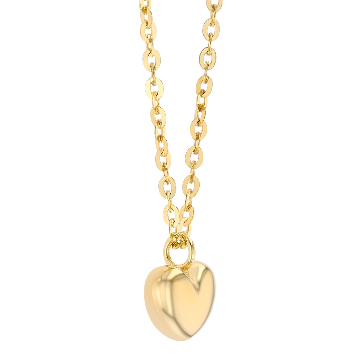 Yellow Gold Dainty Puffed Heart Pendant, 15