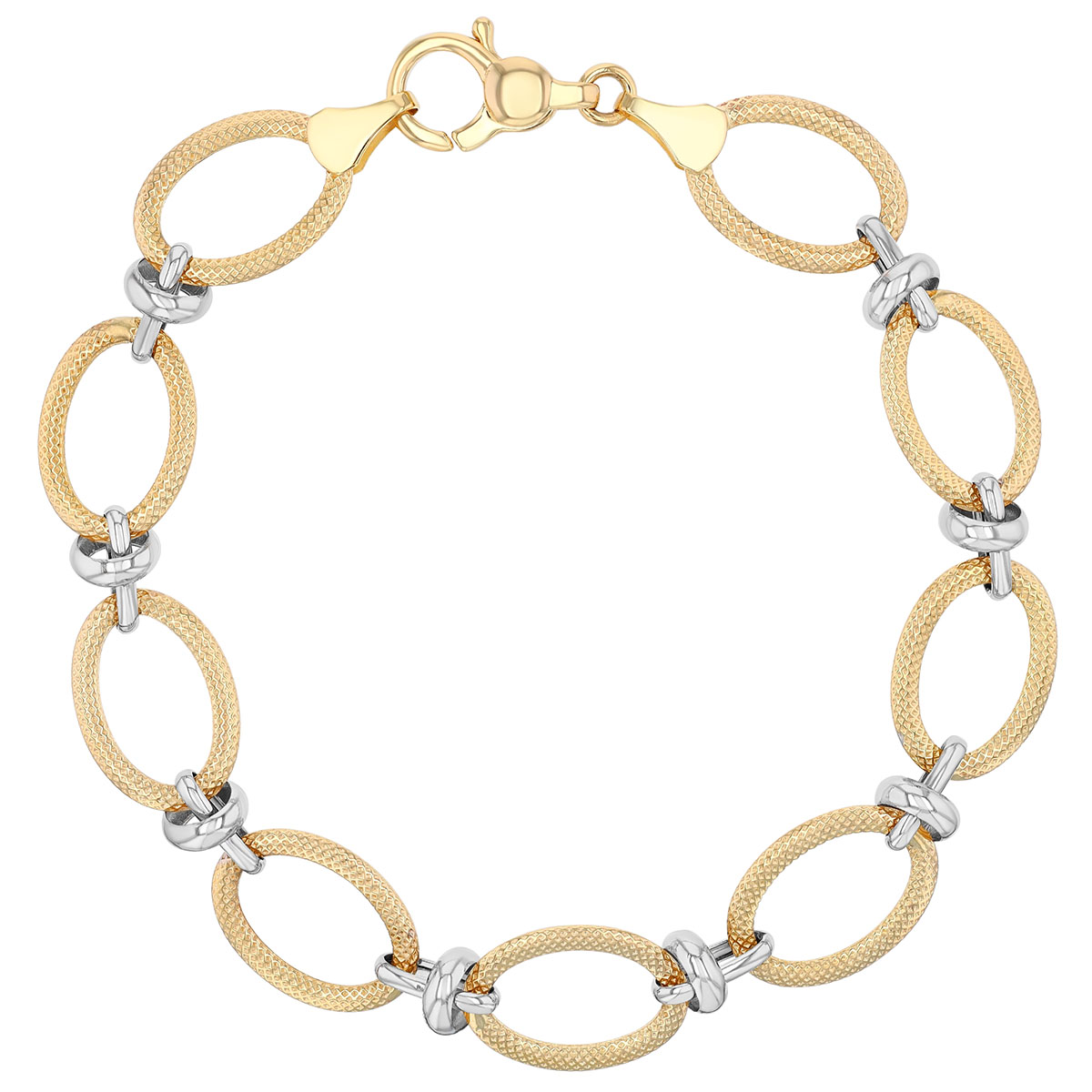 Two Tone Textured Oval Link Bracelet, 8