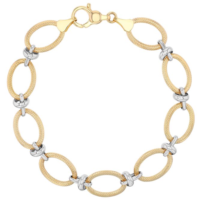 Two Tone Textured Oval Link Bracelet, 8"