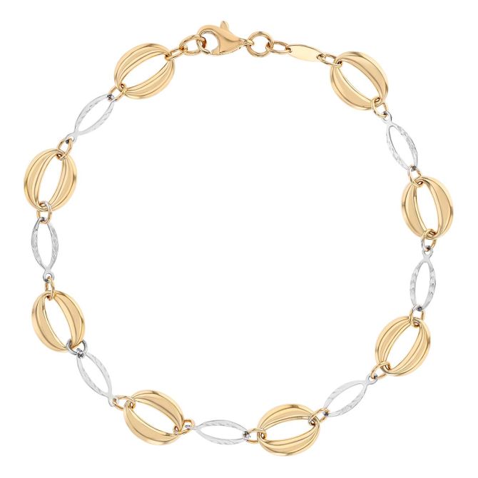 Two Tone Oval Link Bracelet, 7.5"