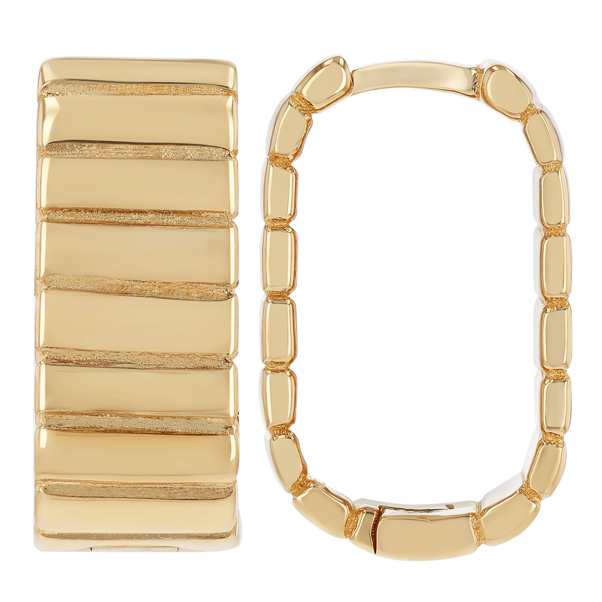 Yellow Gold Ribbed Wide Oval Hoop Earrings