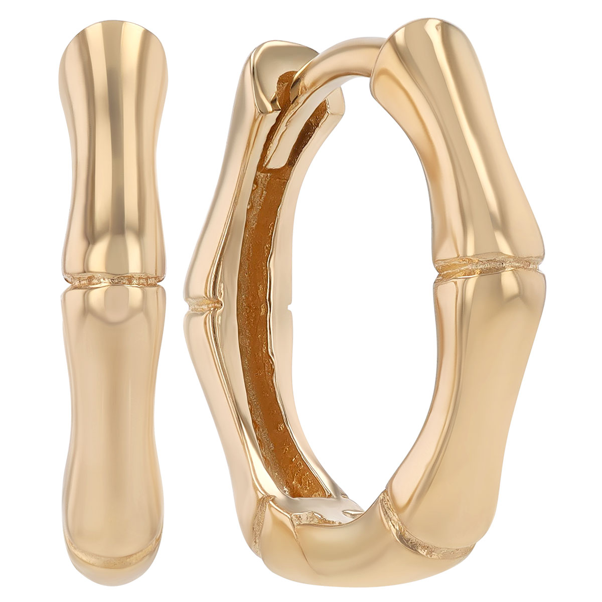 Yellow Gold Hexagon Sectioned Huggie Hoop Earrings