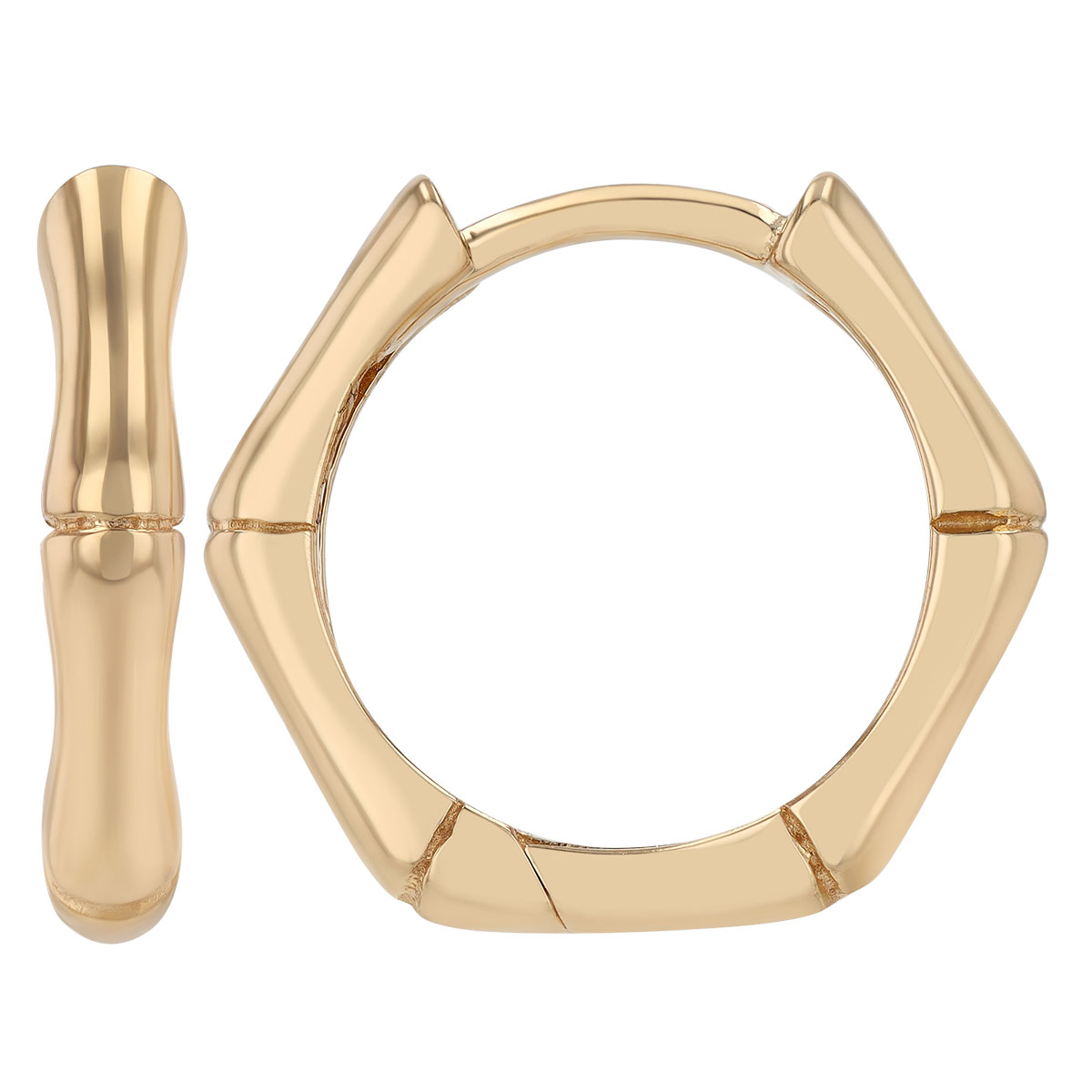 Yellow Gold Hexagon Sectioned Huggie Hoop Earrings