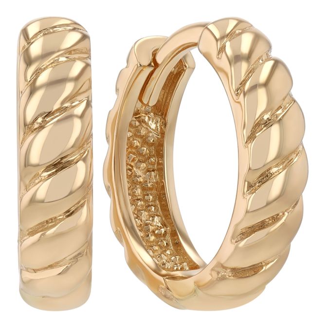 Yellow Gold Twisted Huggie Hoop Earrings, 13 mm