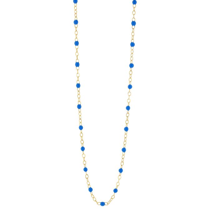 Blue Enamel Bead Station Necklace in Yellow Gold, 18"