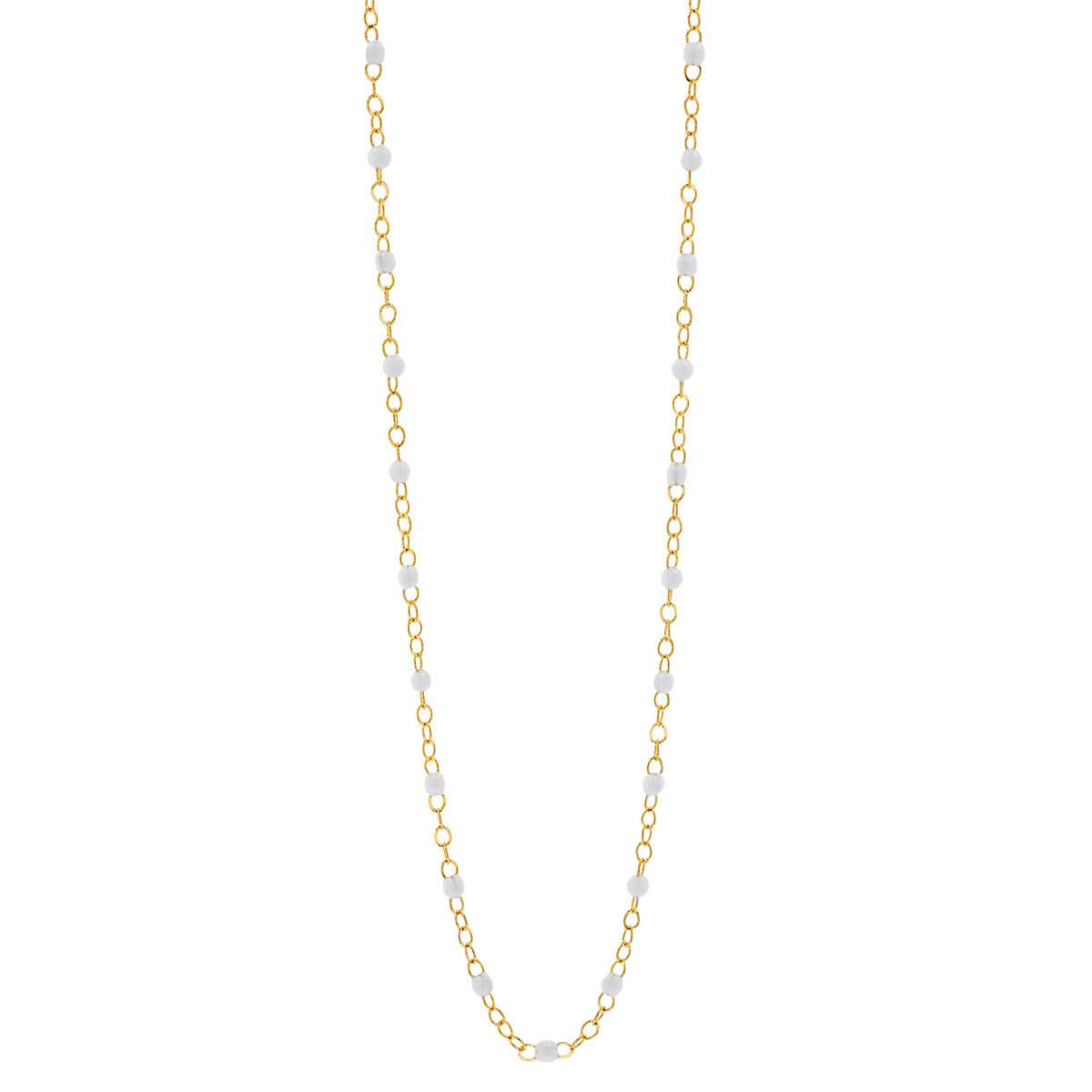 White Enamel Bead Station Necklace in Yellow Gold, 18