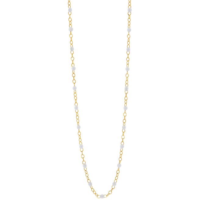 White Enamel Bead Station Necklace in Yellow Gold, 18"
