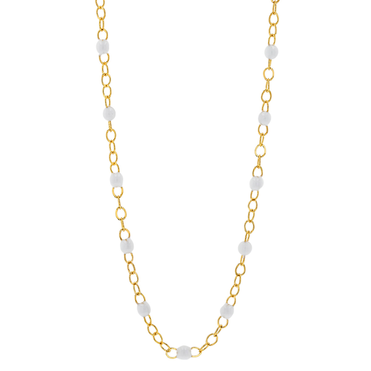 White Enamel Bead Station Necklace in Yellow Gold, 18