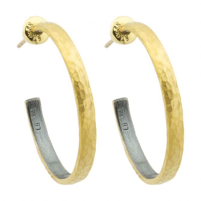 Lika Behar Fusion Yellow Gold & Oxidized Silver Hammered Hoop Earrings, 35 mm