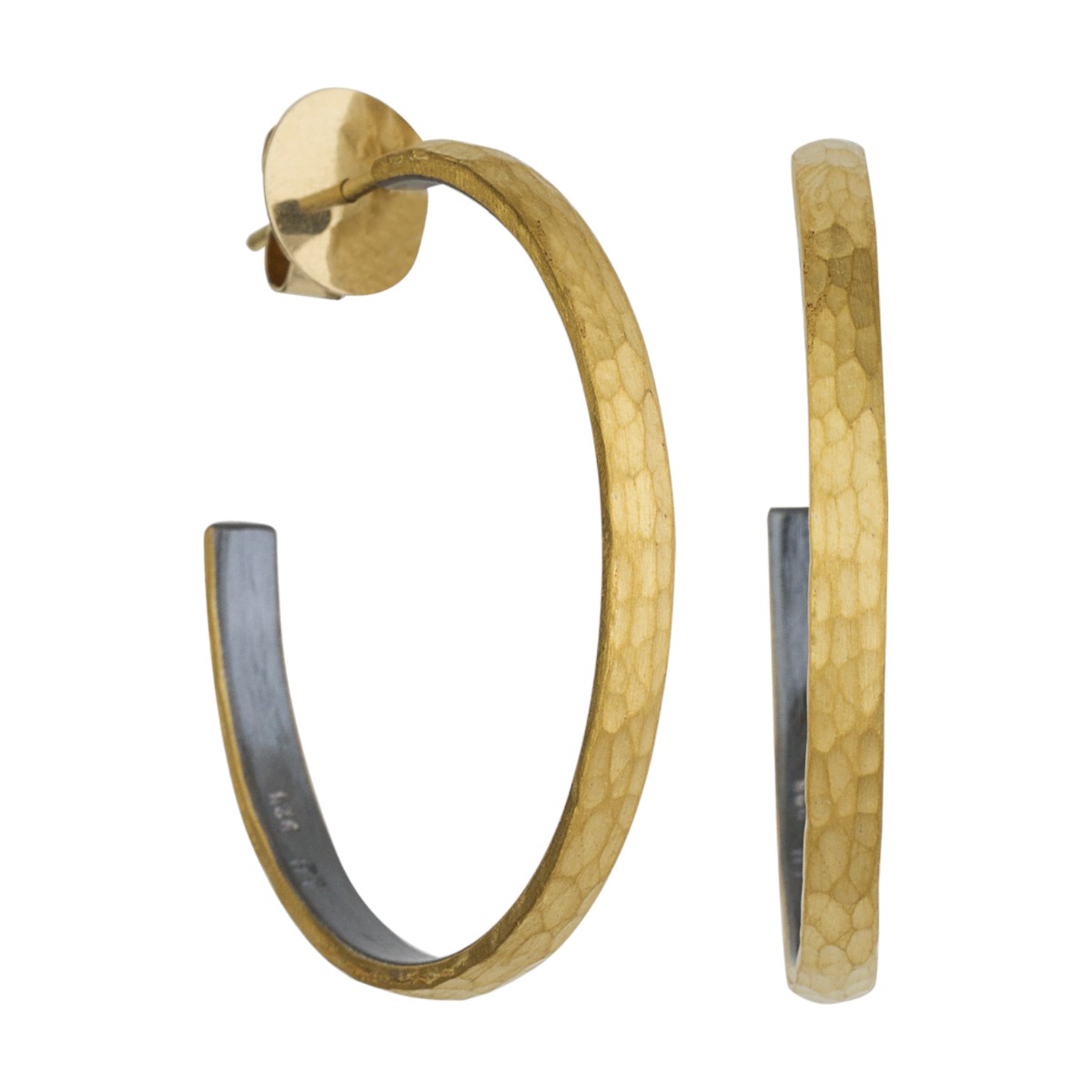 Lika Behar Fusion Yellow Gold & Oxidized Silver Hammered Hoop Earrings, 40 mm