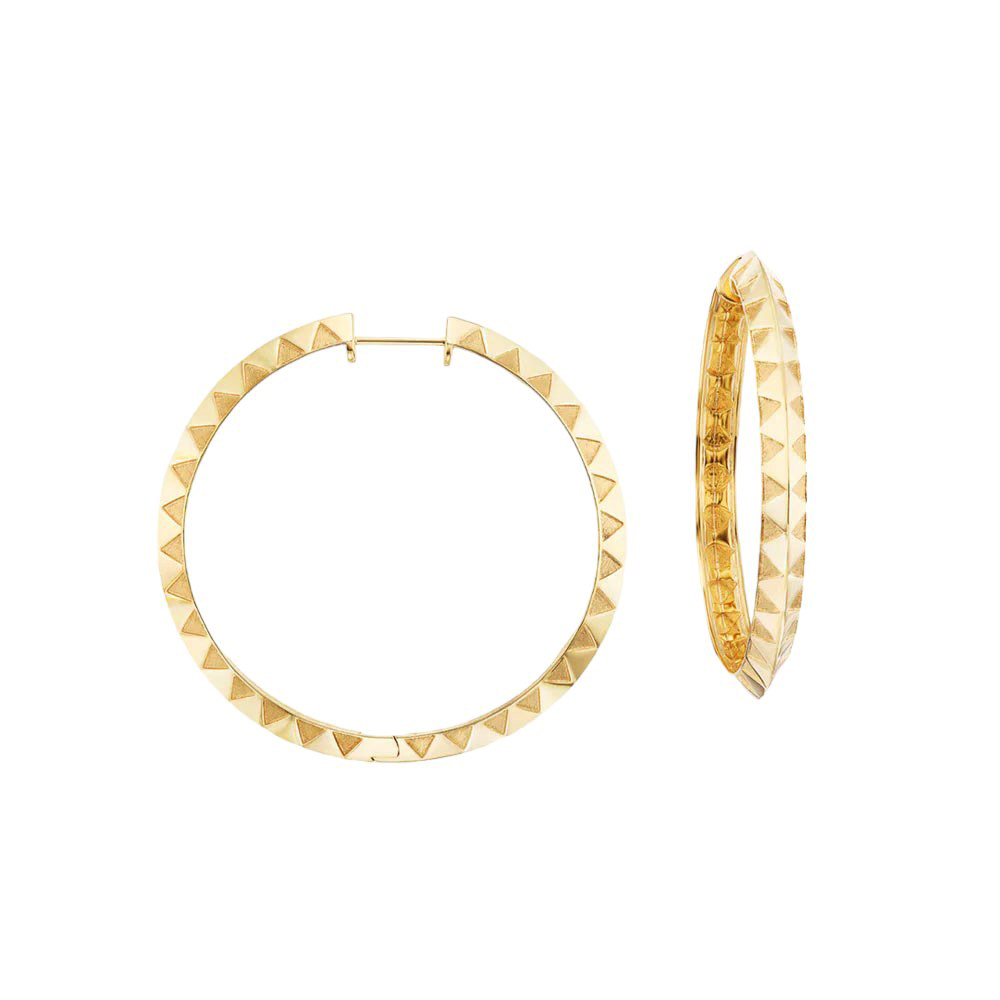 Harwell Godfrey Yellow Gold Knife Edge Textured Hoop Earrings