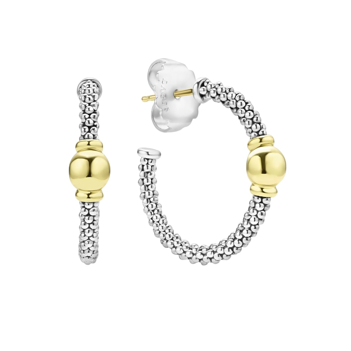 LAGOS Signature Caviar Two-Tone Station Hoop Earrings