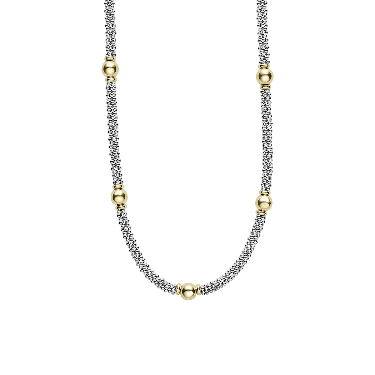 LAGOS Signature Caviar Yellow Gold Ball Station Caviar Beaded Necklace in Sterling Silver, 16