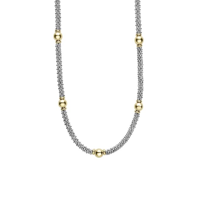 LAGOS Signature Caviar Yellow Gold Ball Station Caviar Beaded Necklace in Sterling Silver, 16"