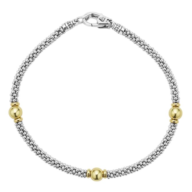 LAGOS Signature Caviar Two-Tone 3mm Station Bracelet, Medium