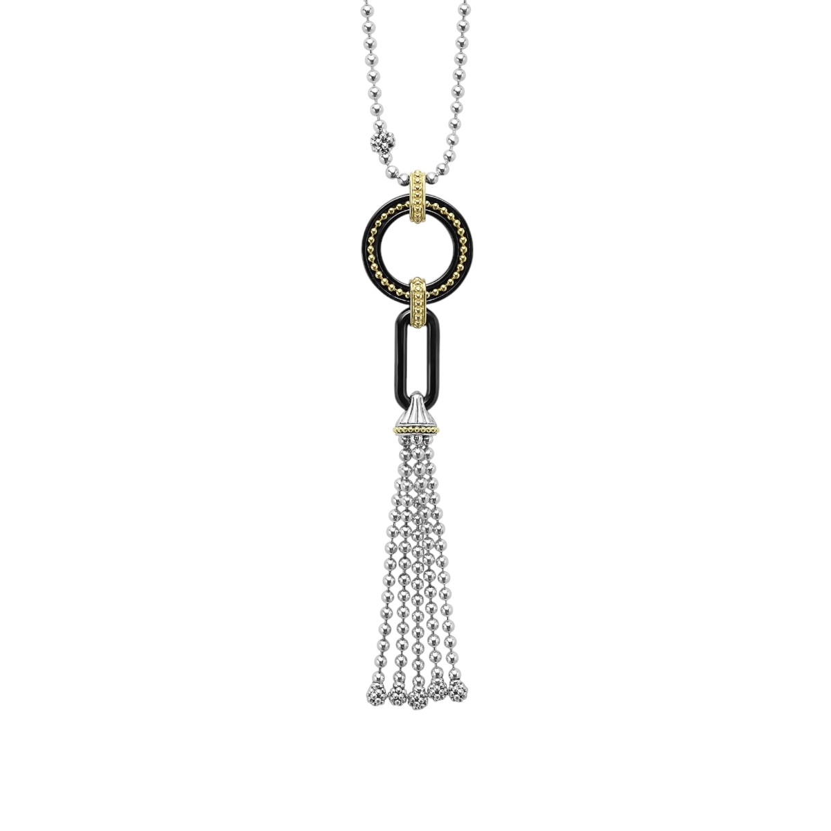 LAGOS Black Caviar Two-Tone Tassel Pendant Necklace, Black Ceramic
