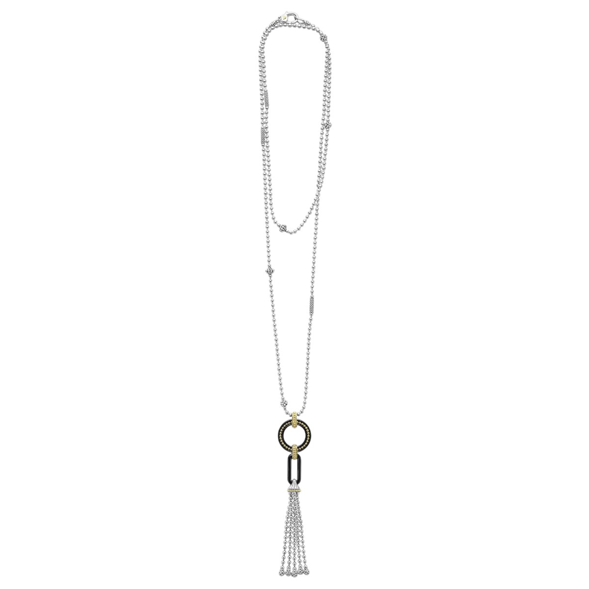 LAGOS Black Caviar Two-Tone Tassel Pendant Necklace, Black Ceramic