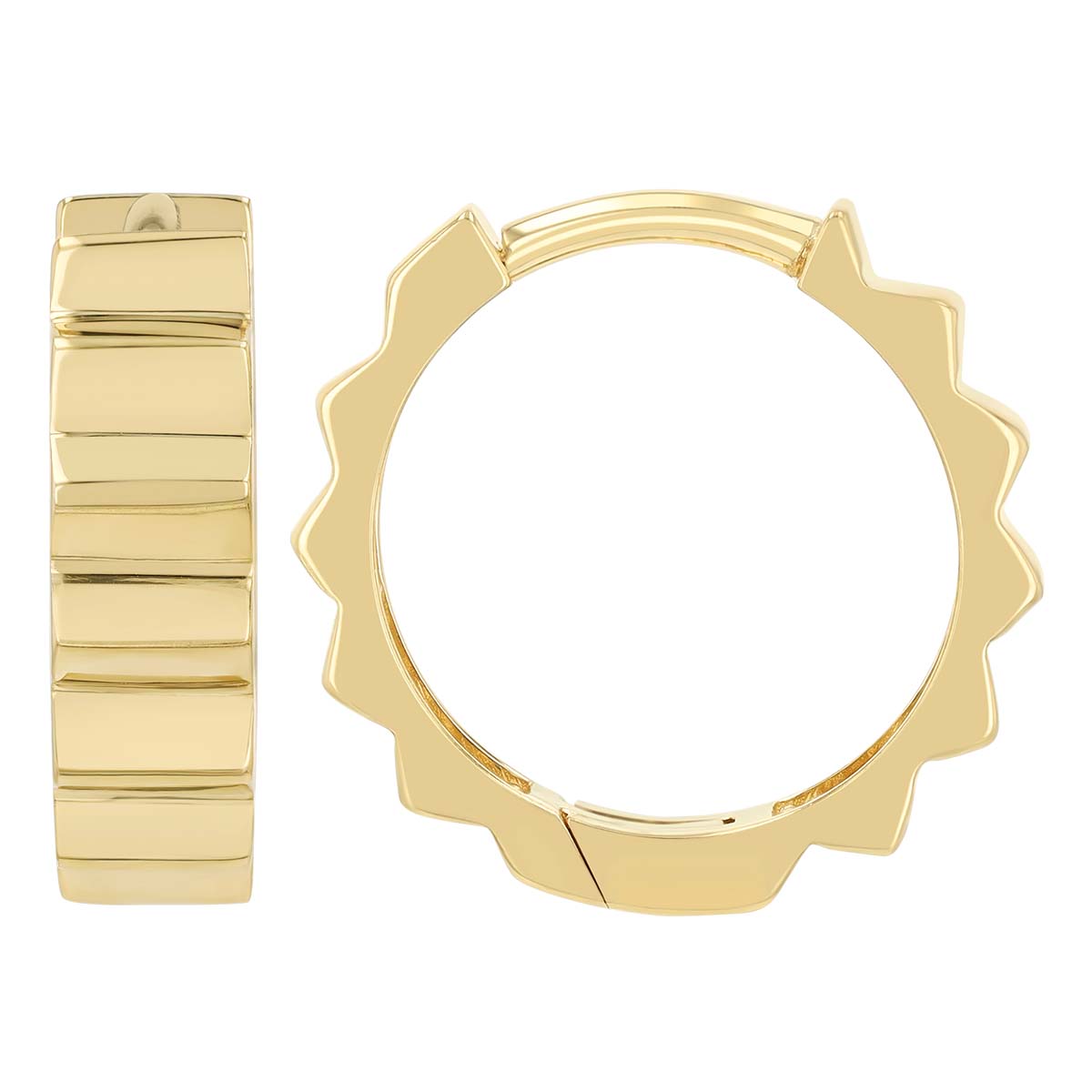 Yellow Gold Ridged Huggie Hoop Earrings