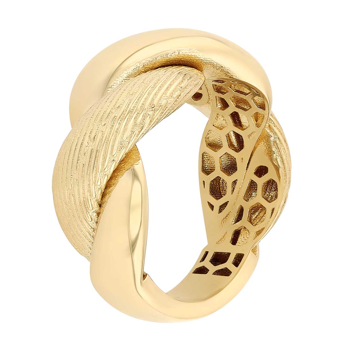 Yellow Gold Etched & Polished Twist Ring