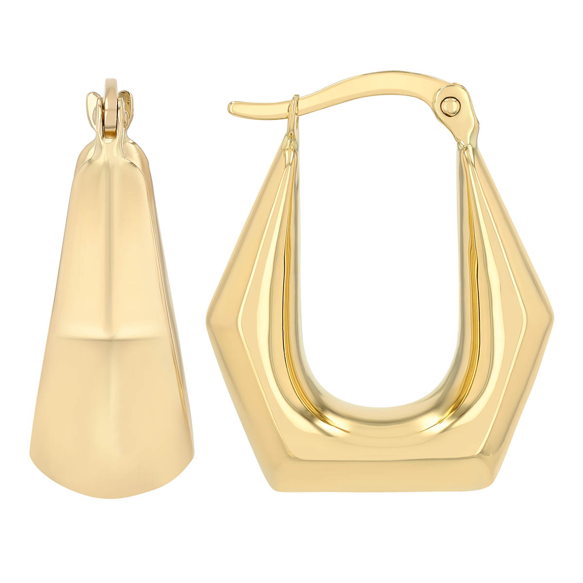 Yellow Gold Chunky Hexagon Hoop Earrings