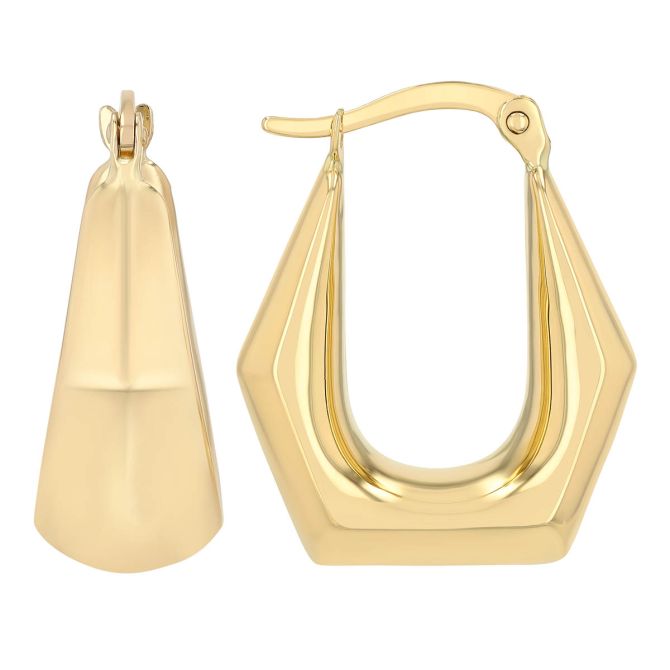 Yellow Gold Chunky Hexagon Hoop Earrings