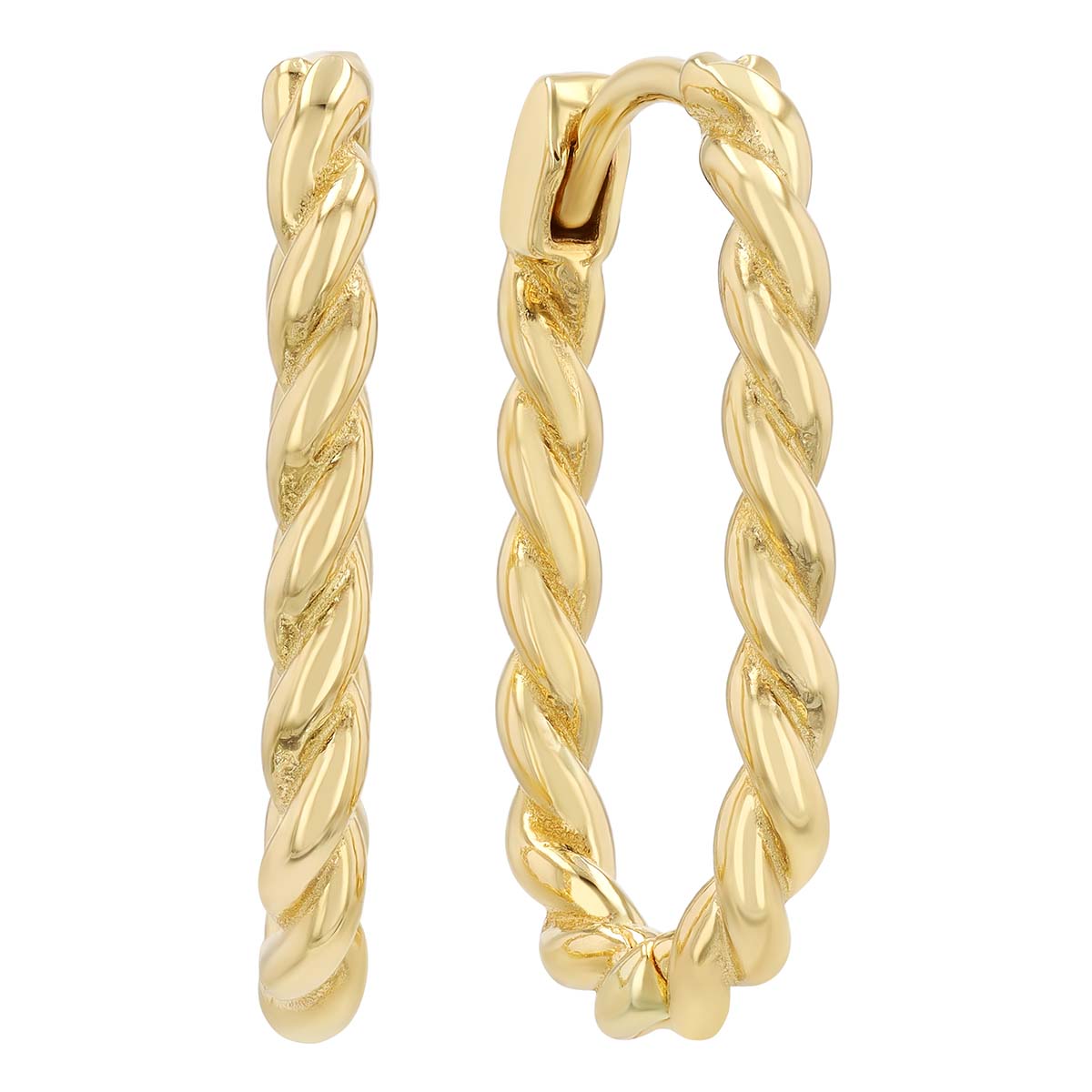 Yellow Gold Oval Twist Texture Hoop Earrings, Medium