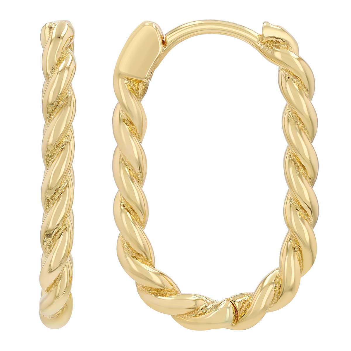 Yellow Gold Oval Twist Texture Hoop Earrings, Medium