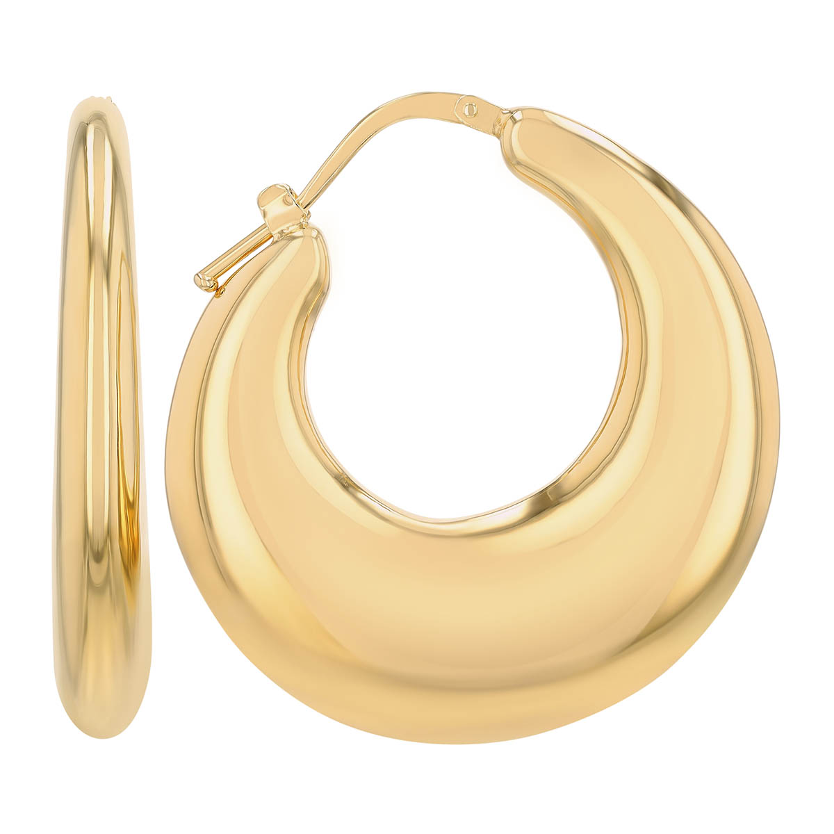 Yellow Gold Tapered Puff Hoop Earrings