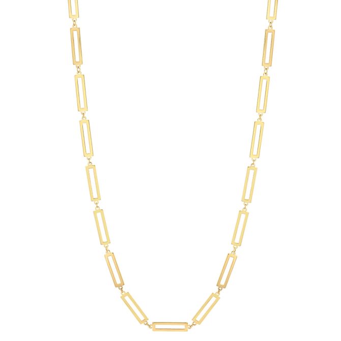 Yellow Gold Elongated Rectangle Link Necklace, 18"