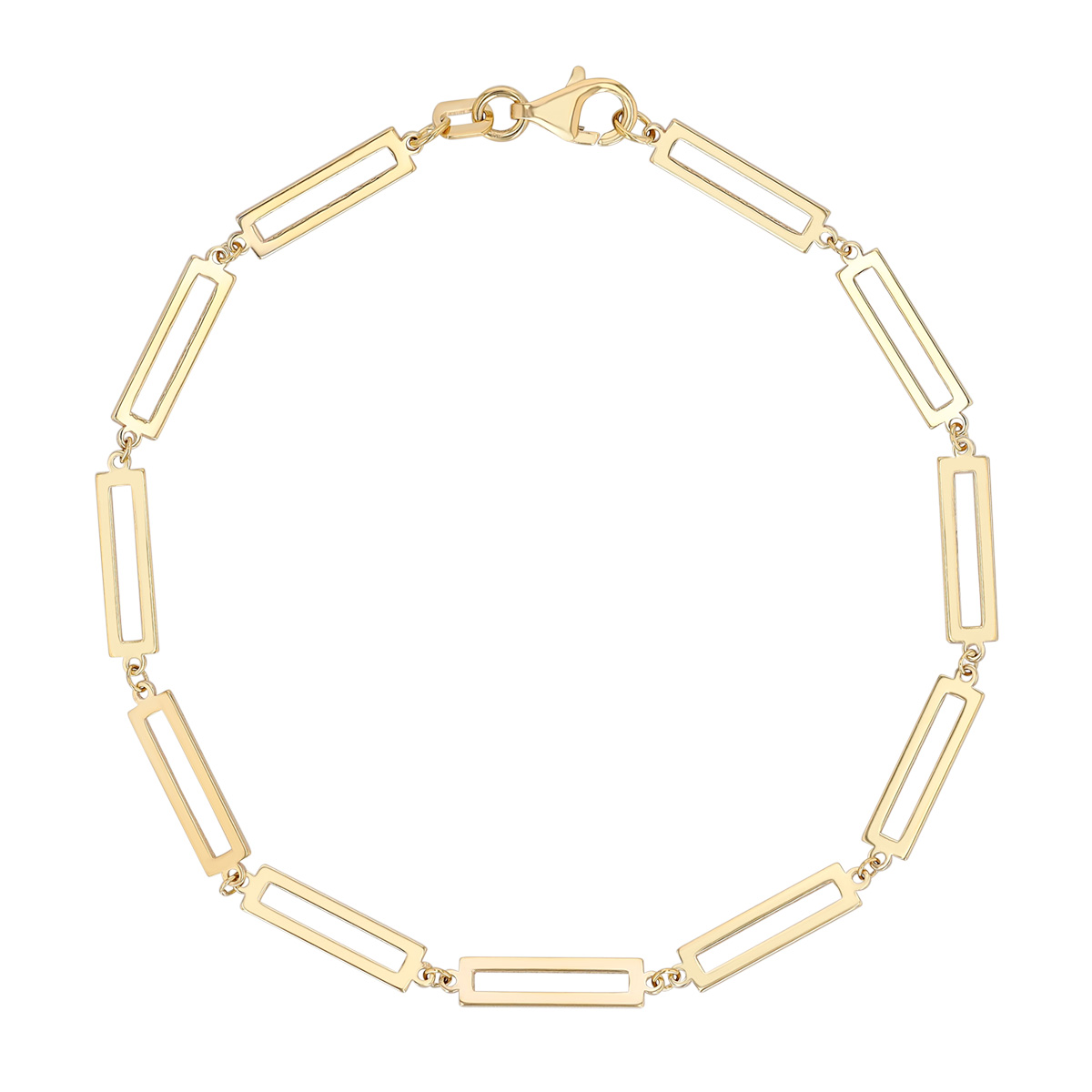 Yellow Gold Elongated Rectangle Link Bracelet, 7
