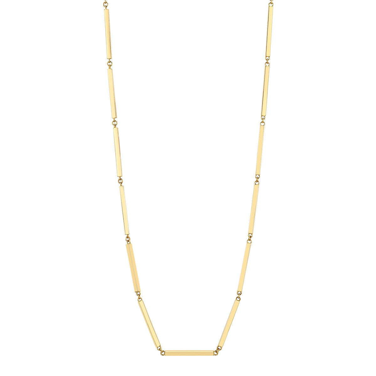 Yellow Gold Square Edge Bar Link Necklace, 19.5