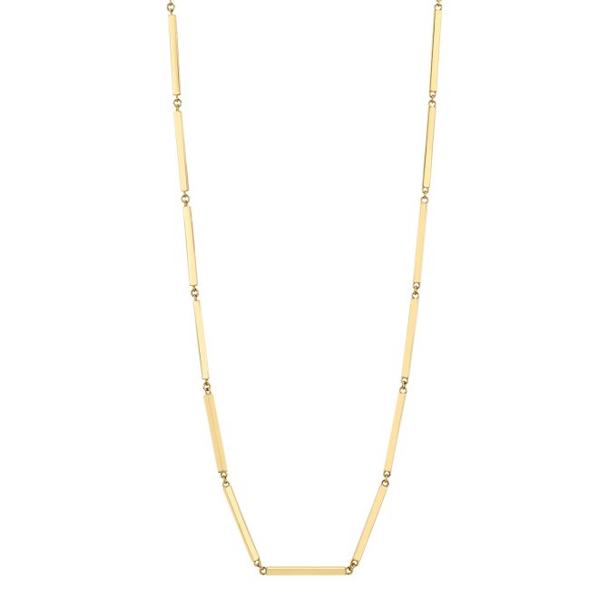 Yellow Gold Square Edge Bar Link Necklace, 19.5"