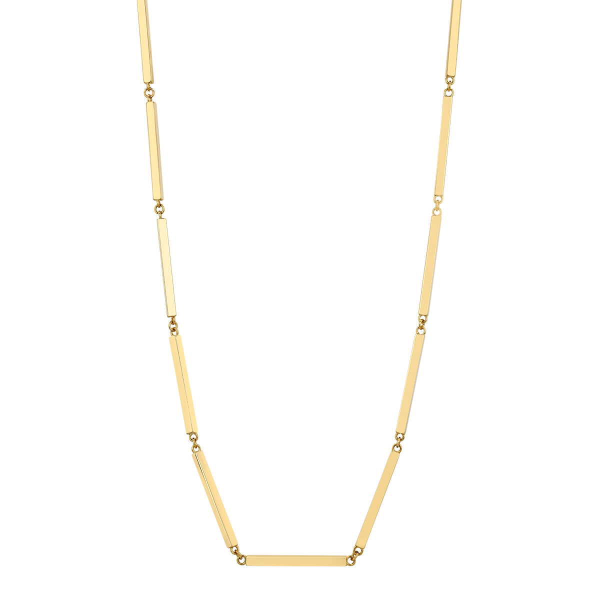 Yellow Gold Square Edge Bar Link Necklace, 19.5