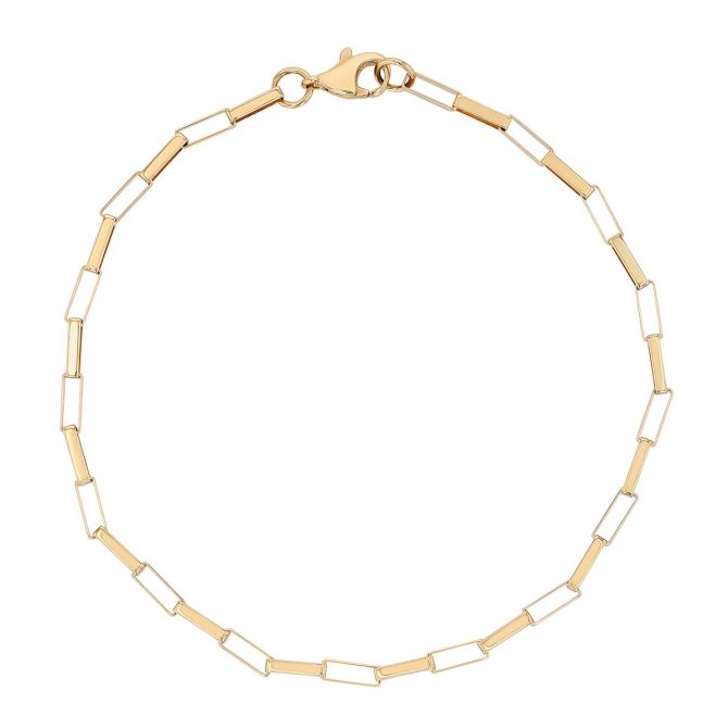 Yellow Gold Long Link Box Chain Bracelet, 7.25"