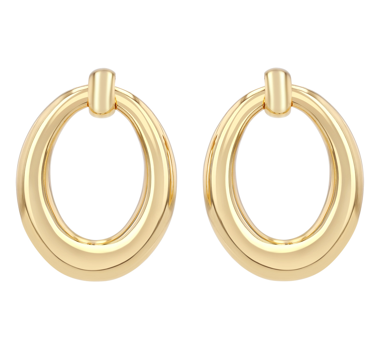 Yellow Gold Oval Doorknocker Drop Earrings