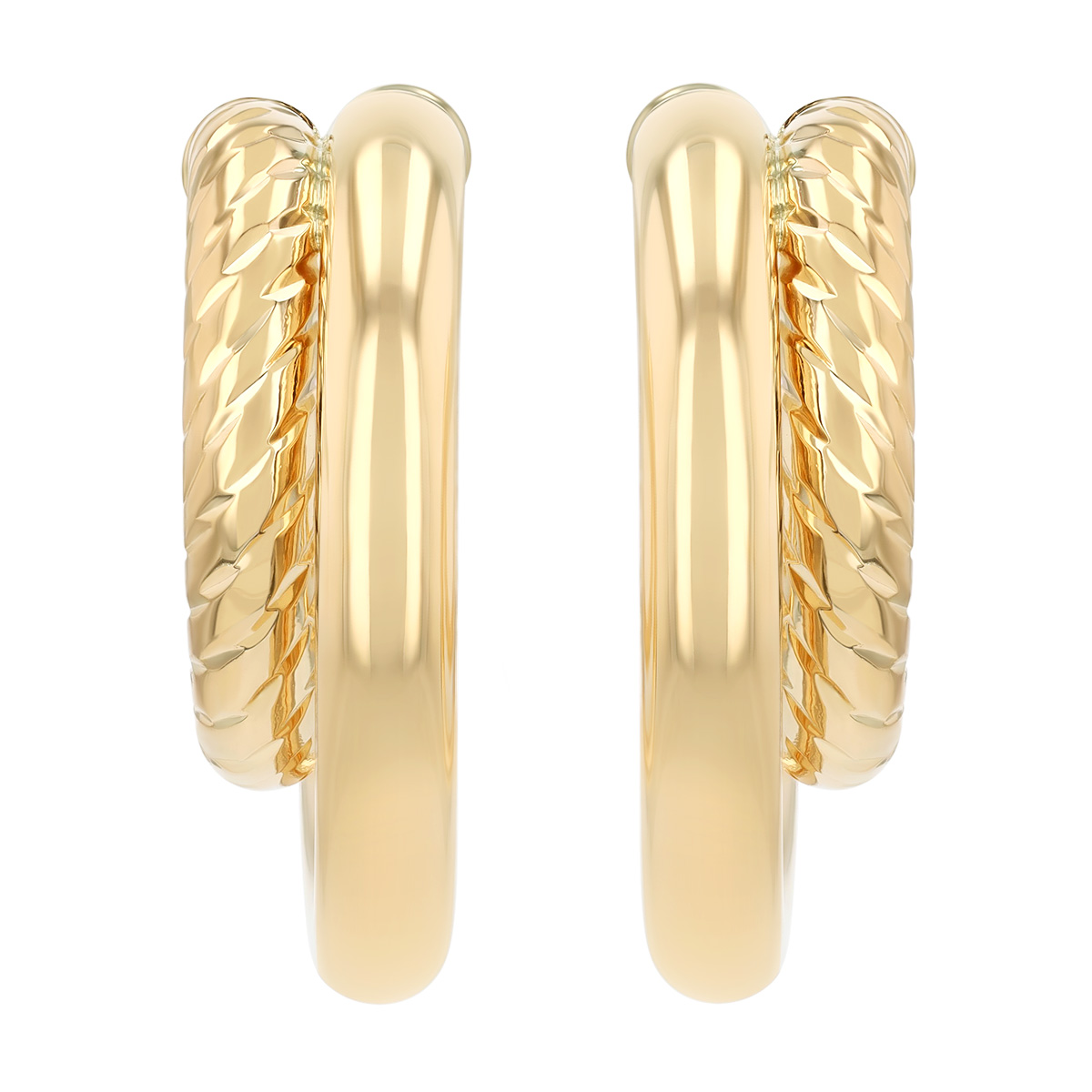 Yellow Gold Textured Double Hoop Earrings