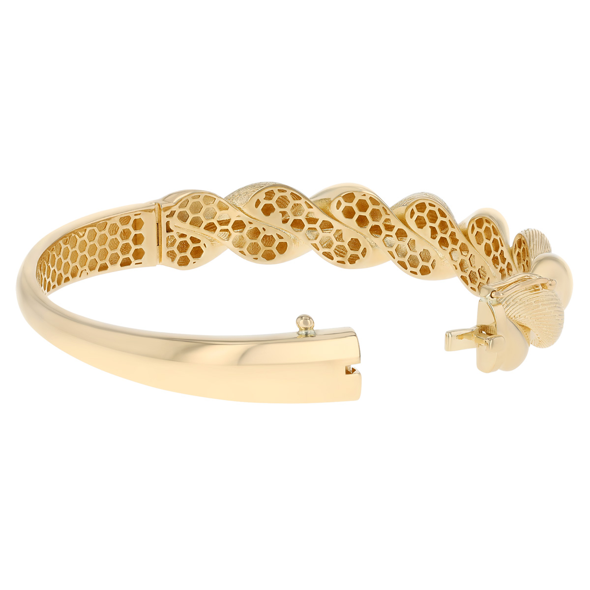 Yellow Gold Etched & Polished Twist Bangle Bracelet