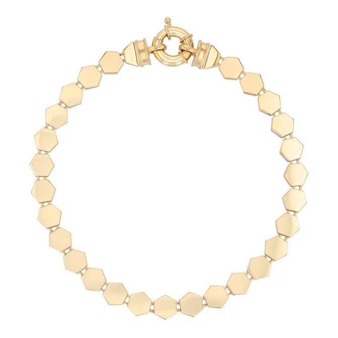 Yellow Gold Hexagon Link Bracelet, 7.5"