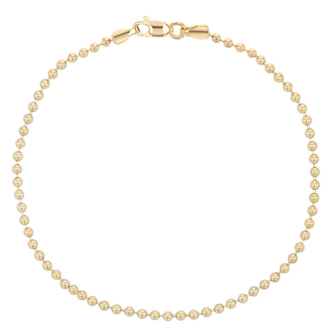 Yellow Gold Ball Chain Bracelet, 2 mm, 7.5"