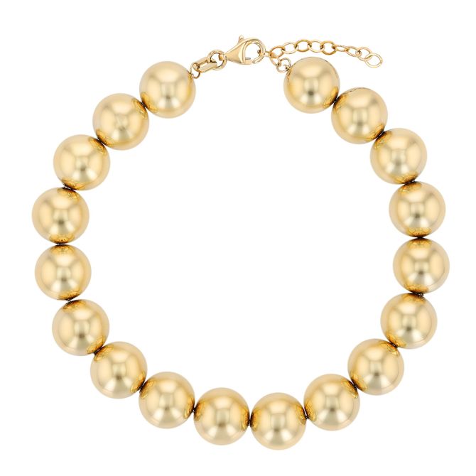 Yellow Gold Ball Chain Bracelet, 10 mm, 7.5"